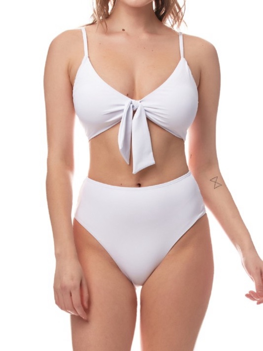 Classic White Tie-Front High-Waist Bikini - Women Swim